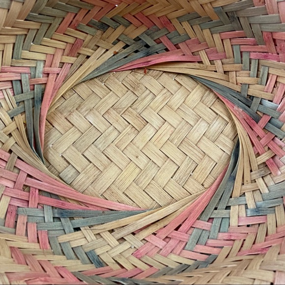 Vintage Cottagecore Rattan Basket Multicolored Ben Rickert Inc Pink Blue Woven - Picture 2 of 12
